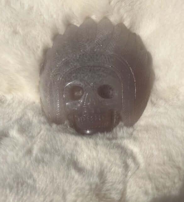 Indian Skull Agate stone carved - Symbol of Knowledge - Unique decoration - Meditation - Collection - 6” (15cm)
