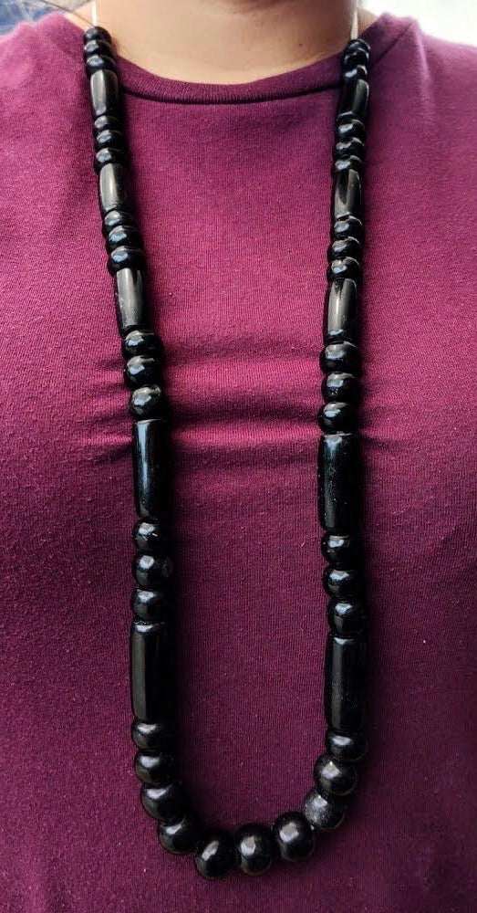 black obsidian stone beads necklace - artisan handmade jewelry