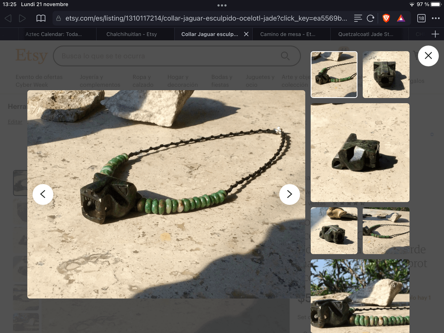 Jaguar Pendant choker Necklace with Guatemalan Jadéite - Mayan Jewelry, Mexican Culture