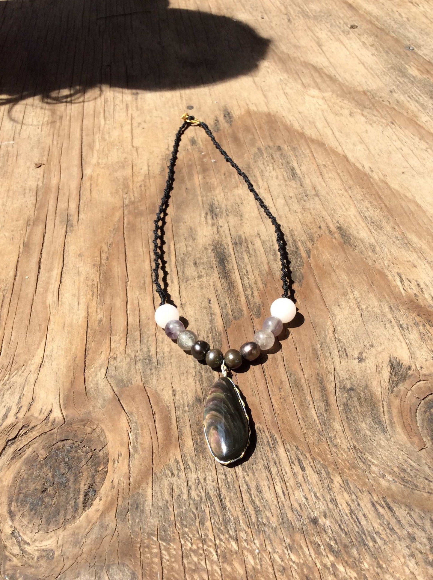 Royal Velvet Obsidian Pendant Necklace - Manto Huichol Obsidian - Mexican gemstones Jewelry