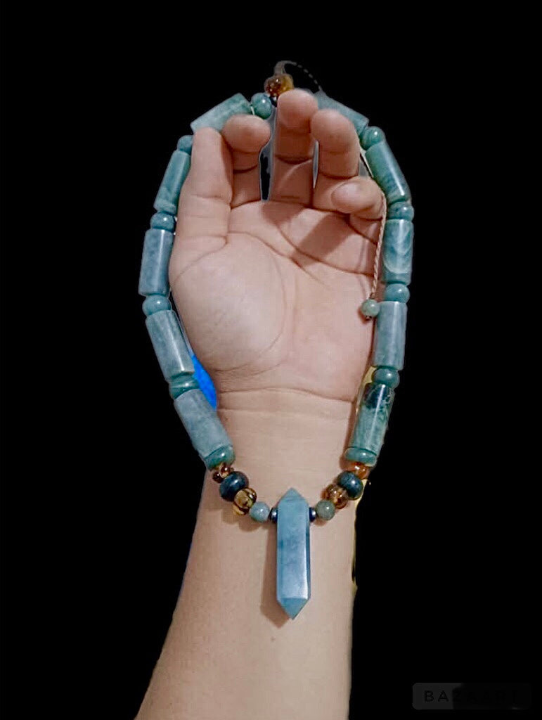 Guatemalan Blue Jade Necklace - Precious Mayan Jewelry - Precolombian Style