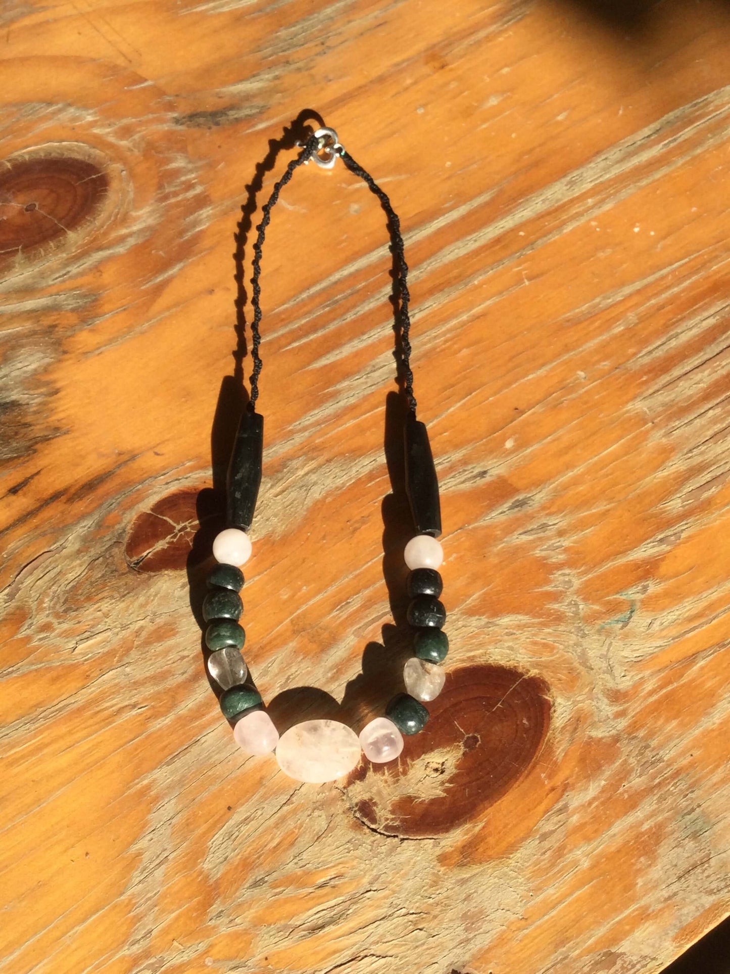 Guatemalan Jade Style Necklace for Women Jewelry - Dark Green Serpentine and Rose Quartz Necklace