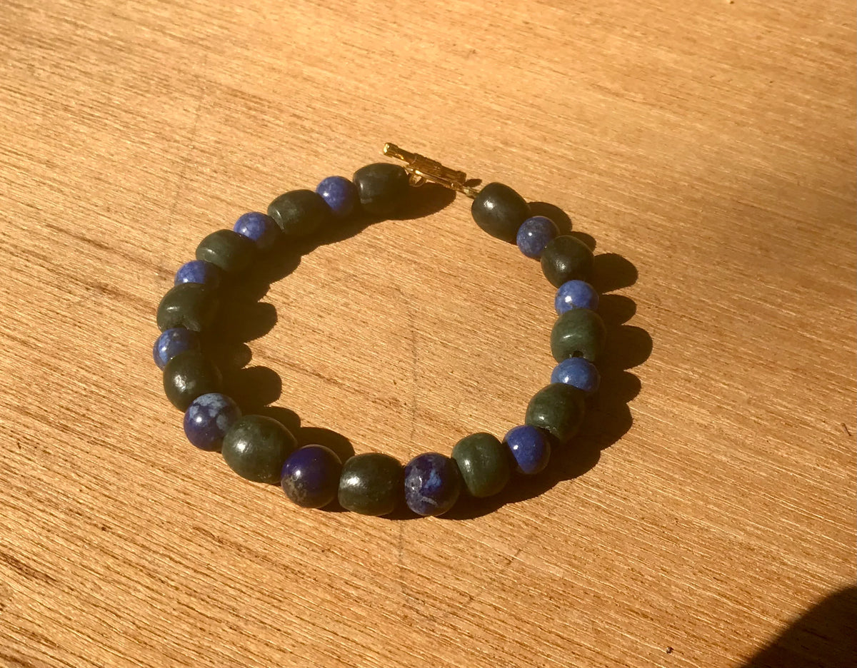 Serpentine & Lapis Lazuli Jewelry Set | Mayan Pre-Columbian Style | Necklace & Bracelet