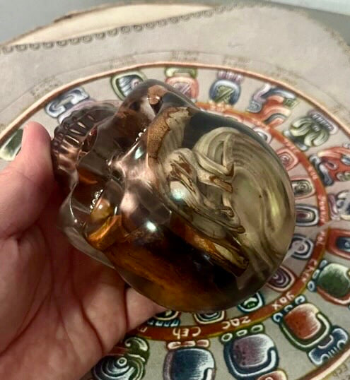 Handcrafted Resin Skull with Wood and Integrated Light - Unique Decoration