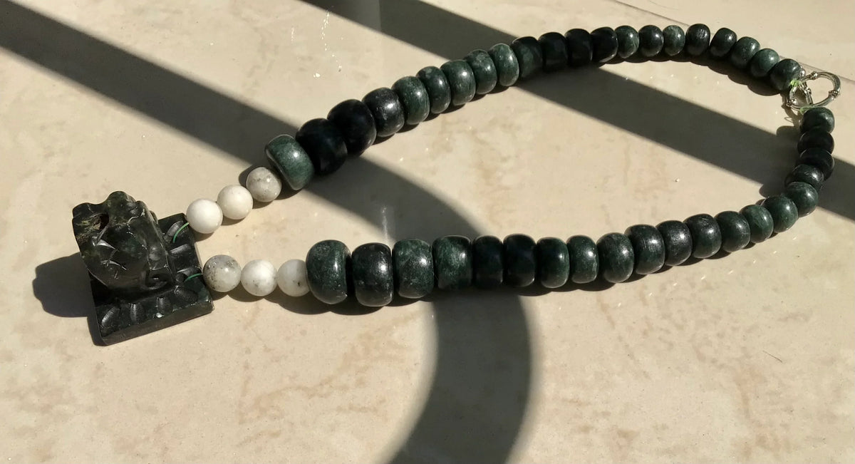 Quetzalcoatl pendant Feathered serpent Jade necklace Guatemala style, serpentine stone- Kukulkán Mayan necklace precolombian Mexican jewelry