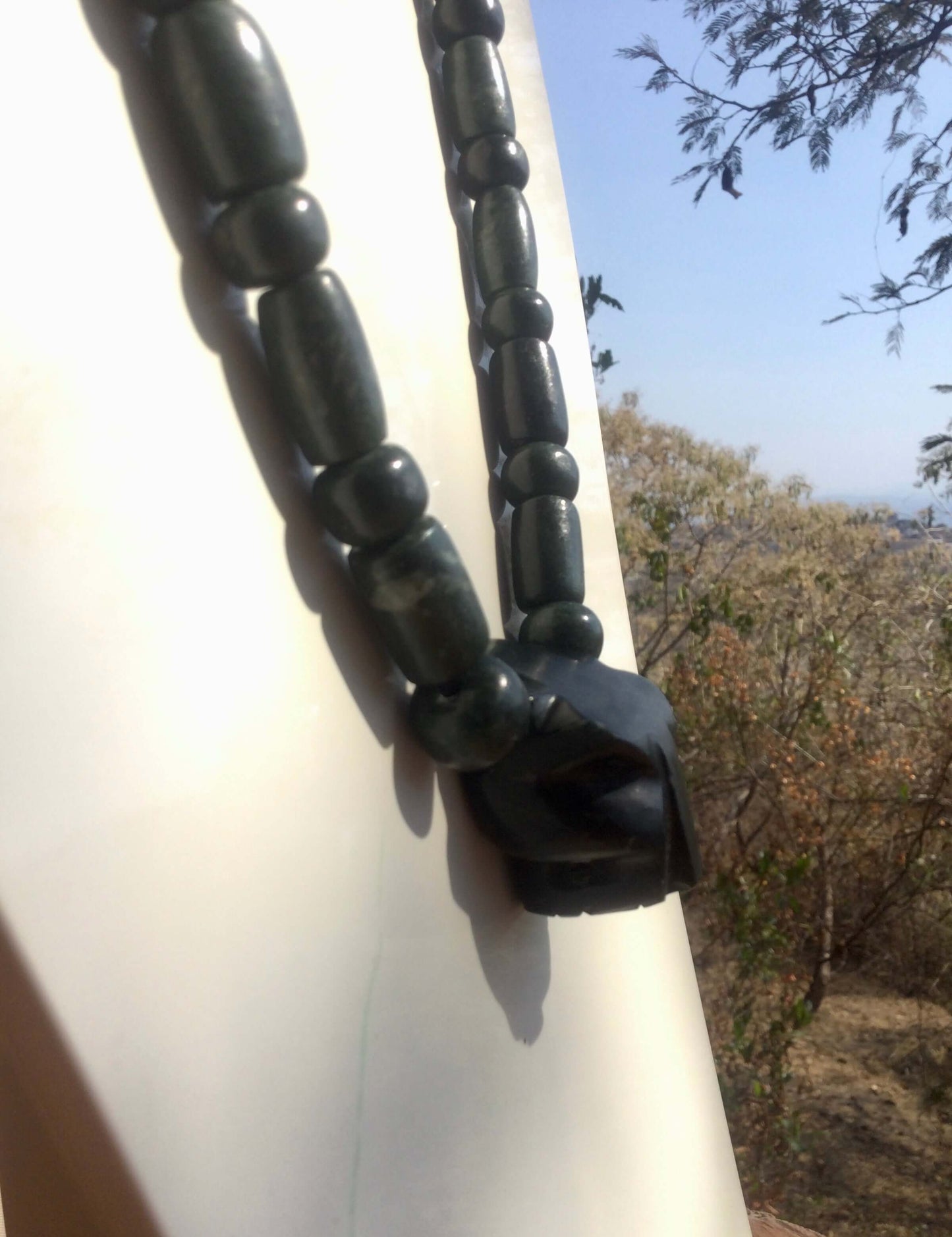 Jaguar Pendant Guatemalan jade beads necklace style, serpentine stone - Mayan Jewelry, Mexican Culture