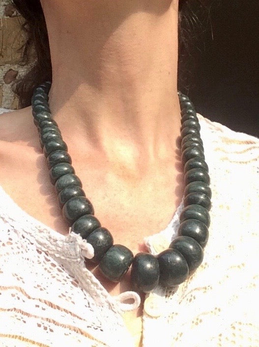 Dark Green Guatemalan Jade Necklace - Mayan Jewelry with Crescent Beads, Handmade Gemstone Necklace
