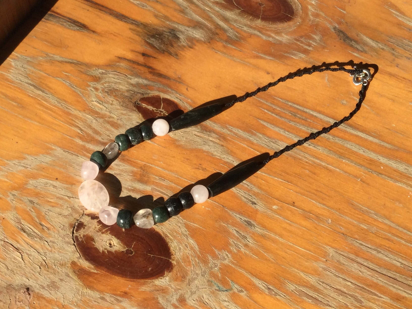 Guatemalan Jade Style Necklace for Women Jewelry - Dark Green Serpentine and Rose Quartz Necklace
