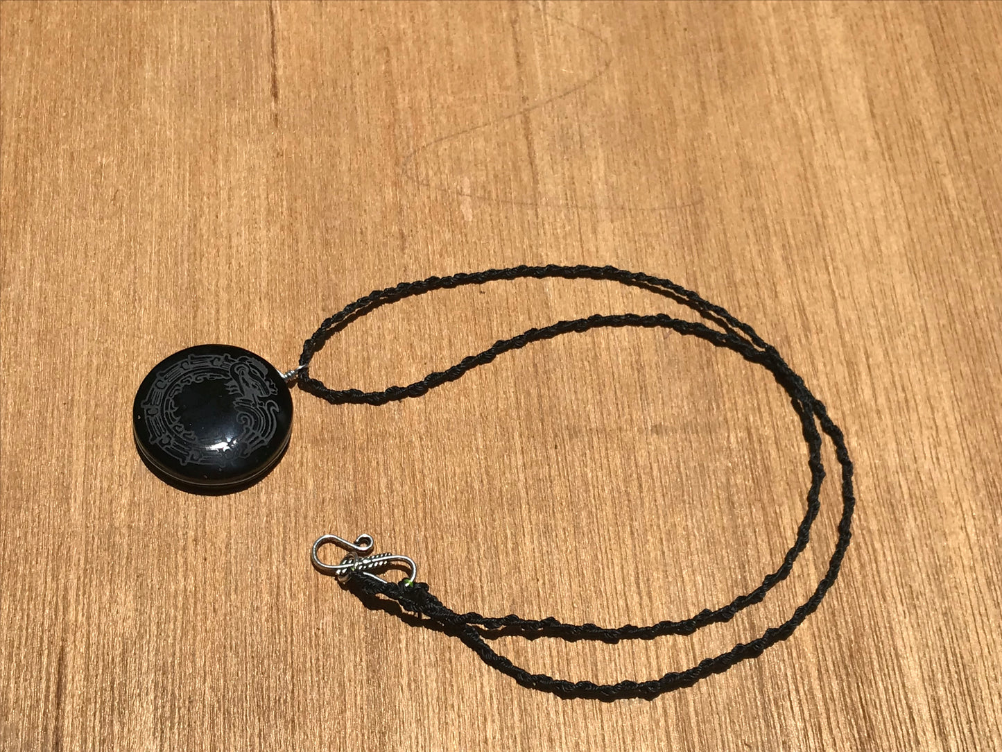 Quetzalcoatl, Kukulkan, Feathered serpent Pendant crystal black obsidian, Mexican prehispanic Precolombian jewelry