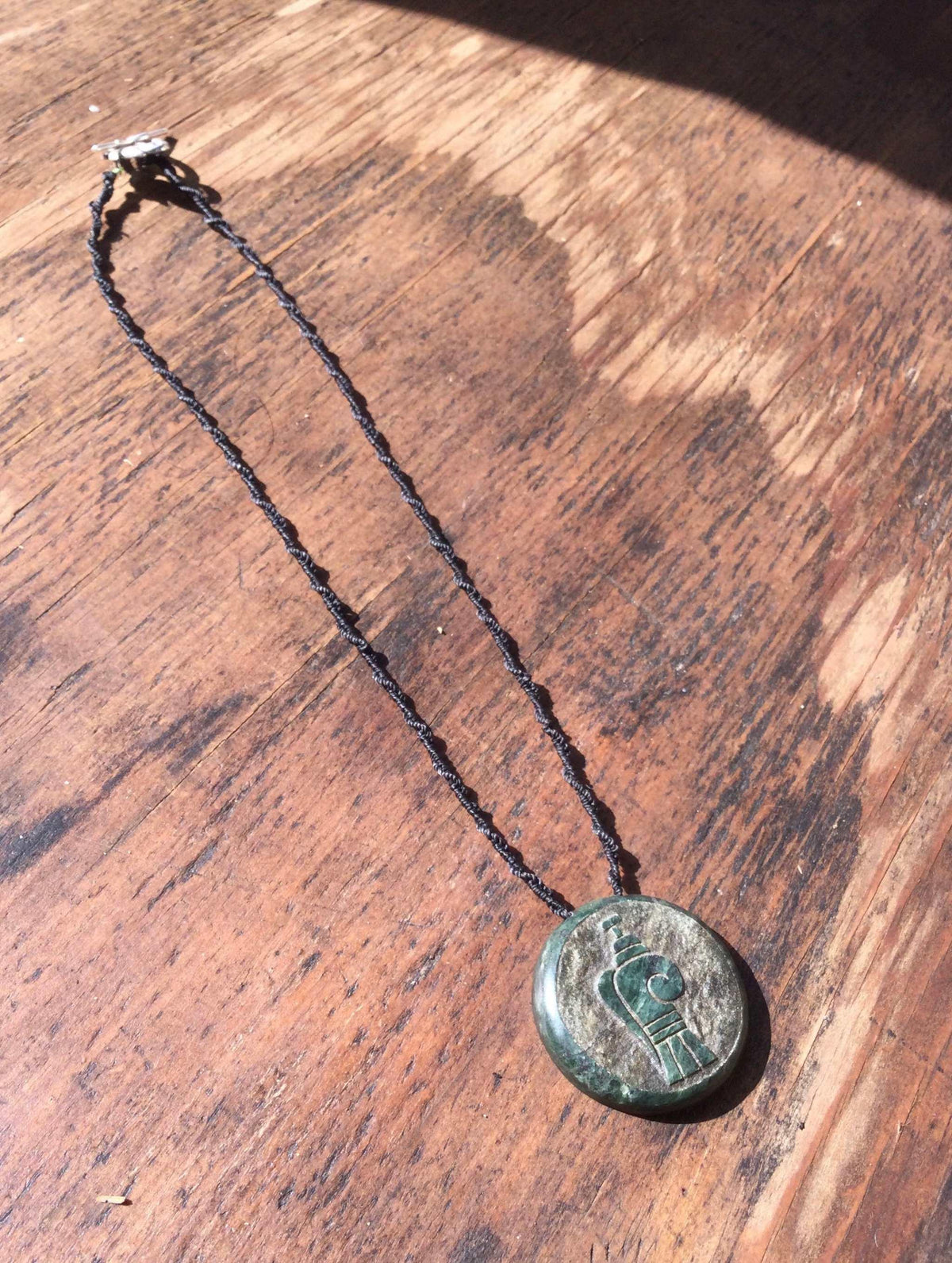 Aztec Speech Symbol Pendant | Hand-Carved Serpentine Stone Guatemalan Jade Style | 50mm | Macramé Necklace | Mexican Jewelry