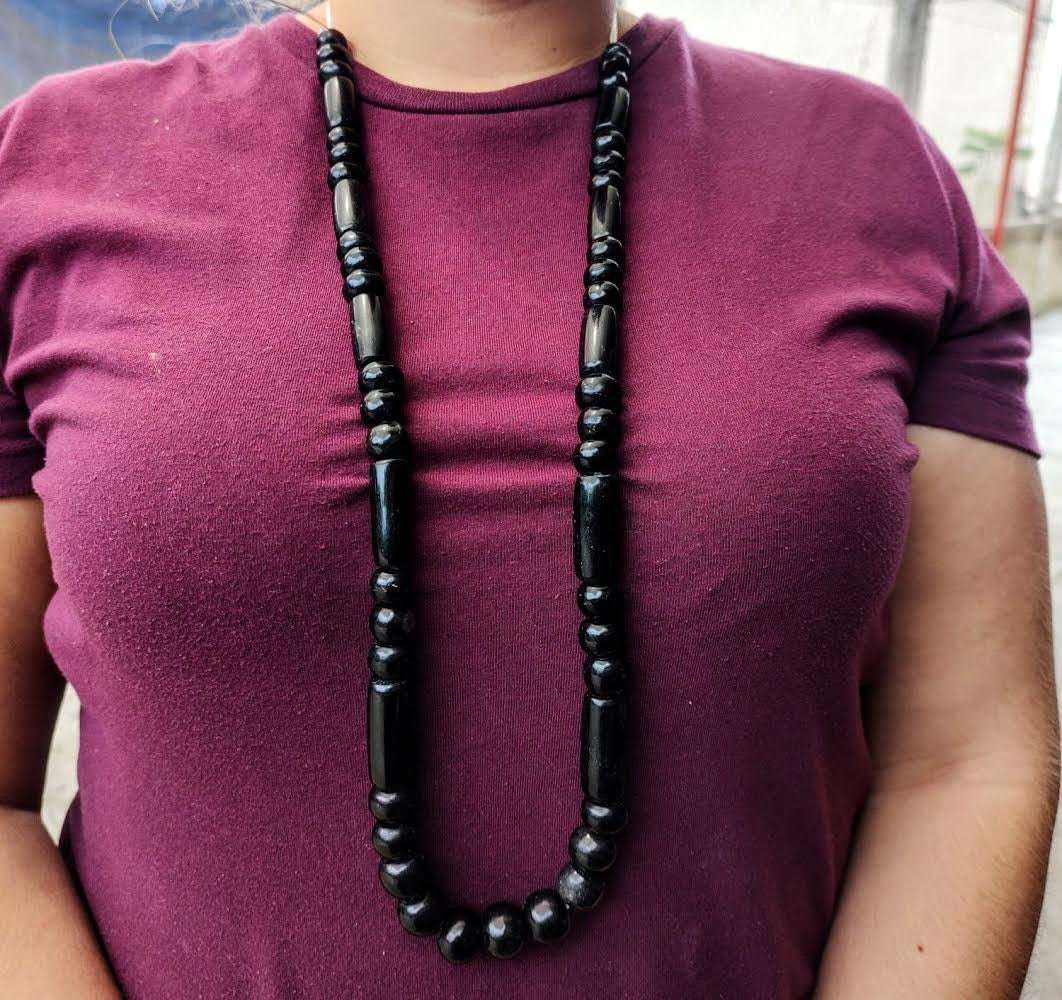 black obsidian stone beads necklace - artisan handmade jewelry
