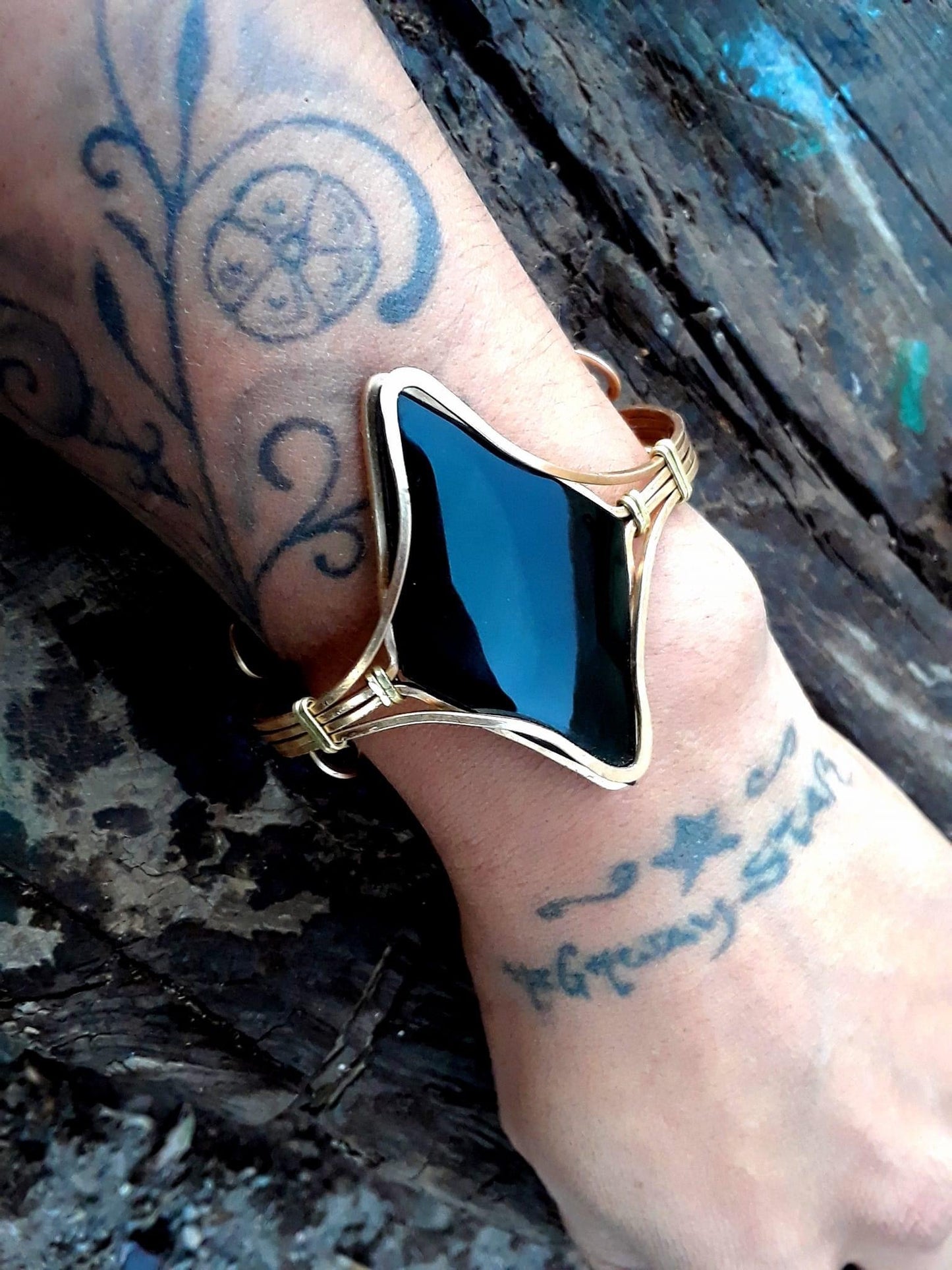 Collier ras du cou en obsidienne mexicaine - Pendentif de style bohème