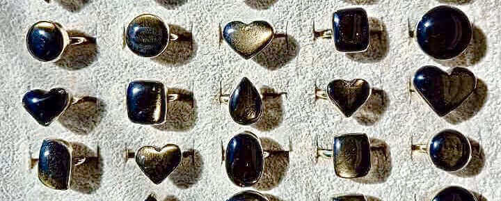 Golden Obsidian Ring Drop with alpaca metal - adjustable - Mexican artisanal jewelry