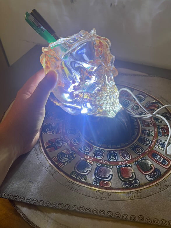 Large Artisanal Skull with LED & natural Flowers - Unique Decorative Piece 13cm / 5.12”