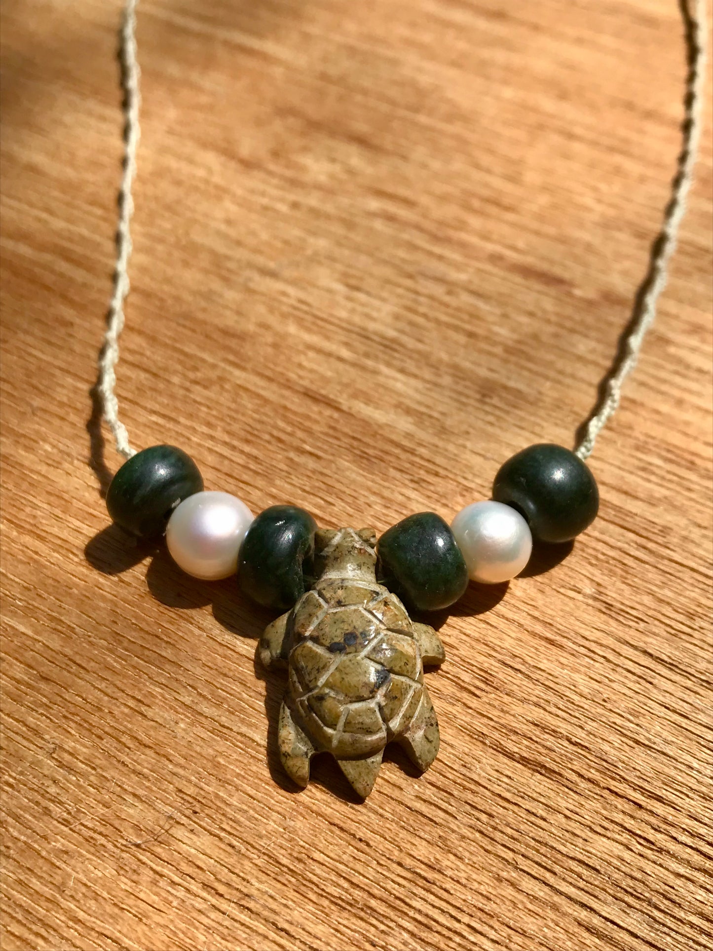 Turtle pendant Necklace- serpentine green stone like ancient Mayan Guatemalan jade Jewelry