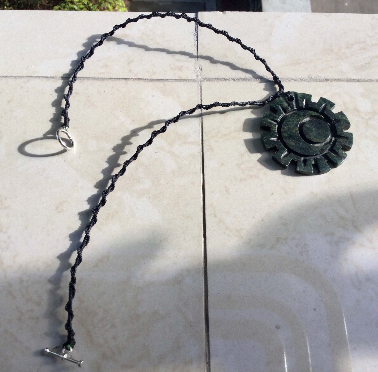 Moon Sun Symbol Guatemalan jade serpentine stone necklace - Mexican Precolombian jewelry