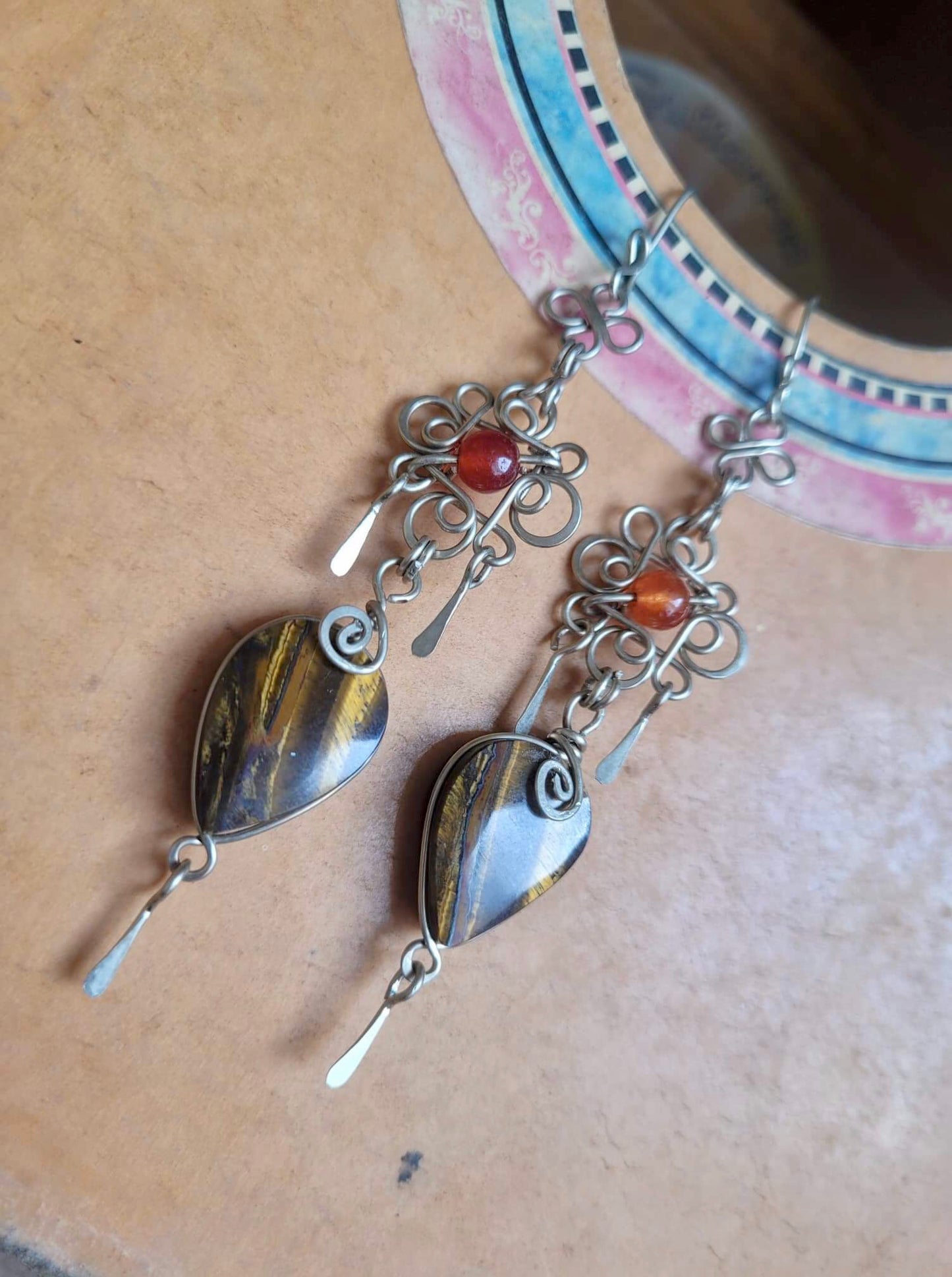 Tiger eye stone & Filigree Earrings - Handcrafted with Love 2