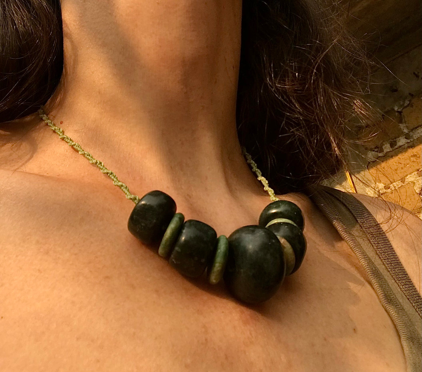 Choker Necklace with Guatemalan Jadéite & Serpentine beads - Mayan Jewelry for Women- Mexican Precolombian style