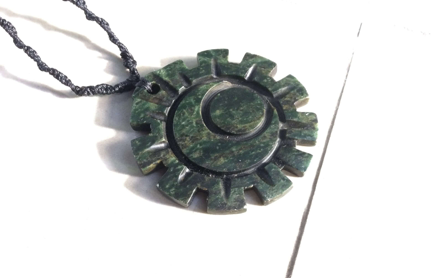 Moon Sun Symbol Guatemalan jade serpentine stone necklace - Mexican Precolombian jewelry