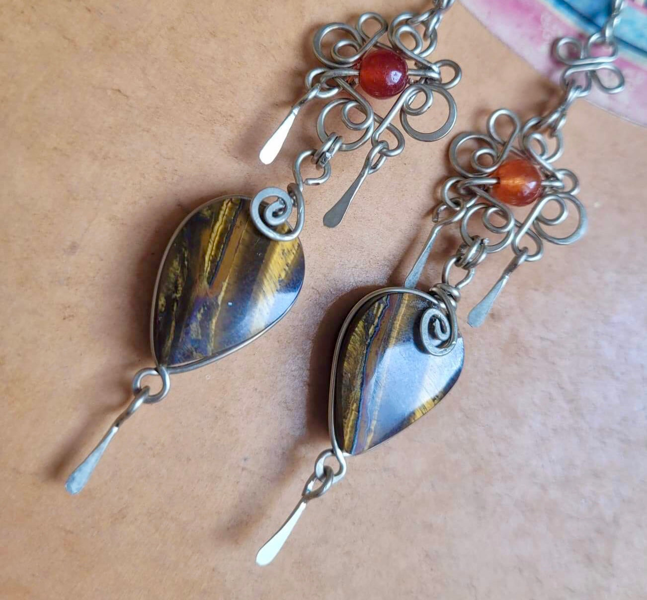 Tiger eye stone & Filigree Earrings - Handcrafted with Love 2