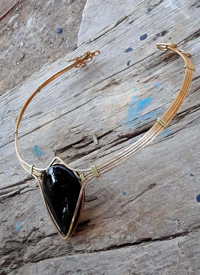 Mexican Obsidian gemstone choker necklace - Bohemian style Pendant