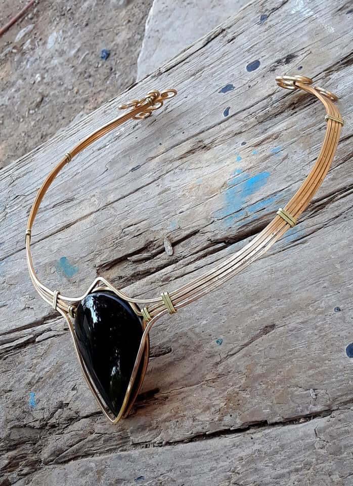 Mexican Obsidian gemstone choker necklace - Bohemian style Pendant