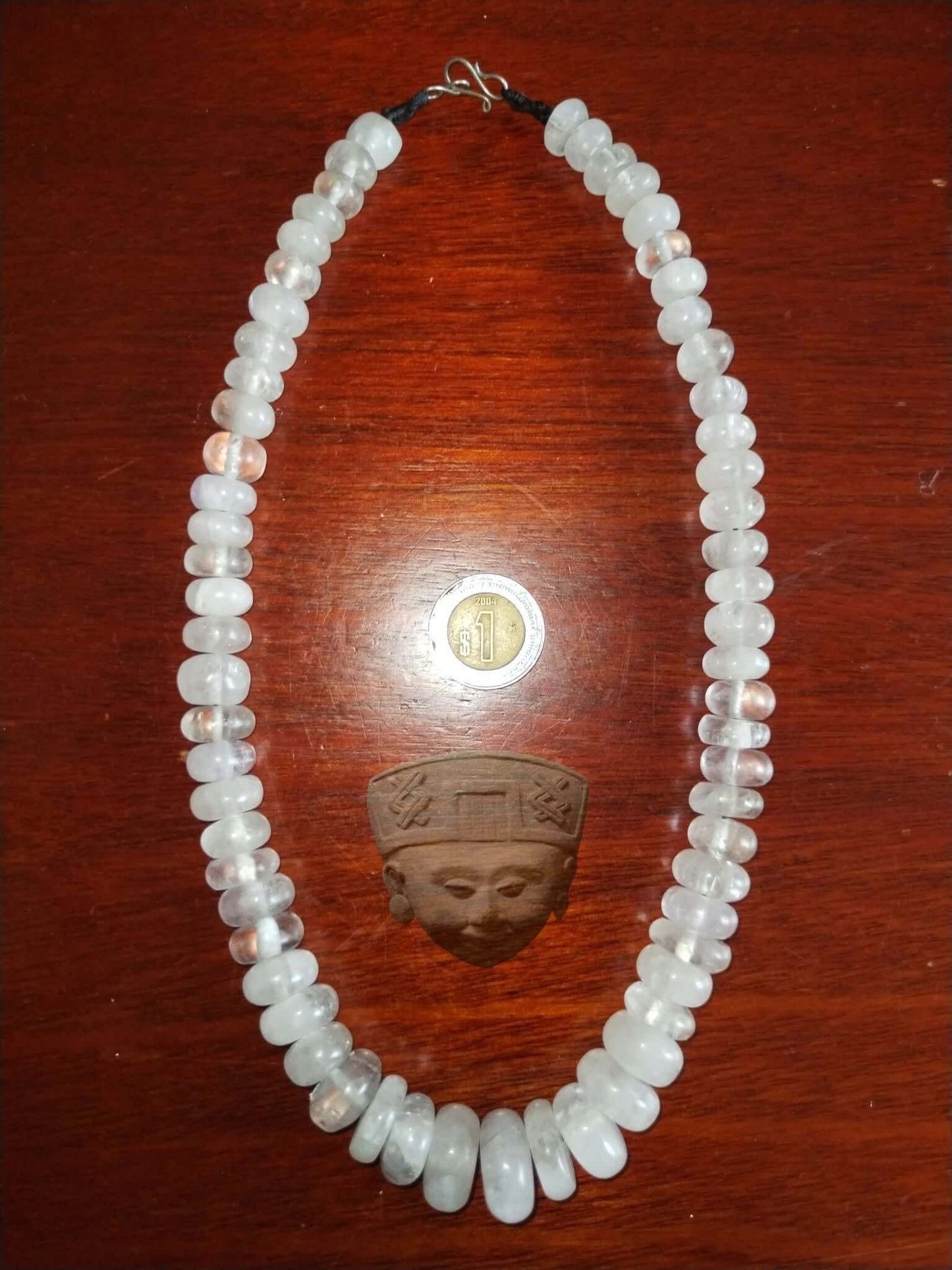 Crystal Quartz crescent beads necklace - artisanal craftsmanship- mayan precolombian style