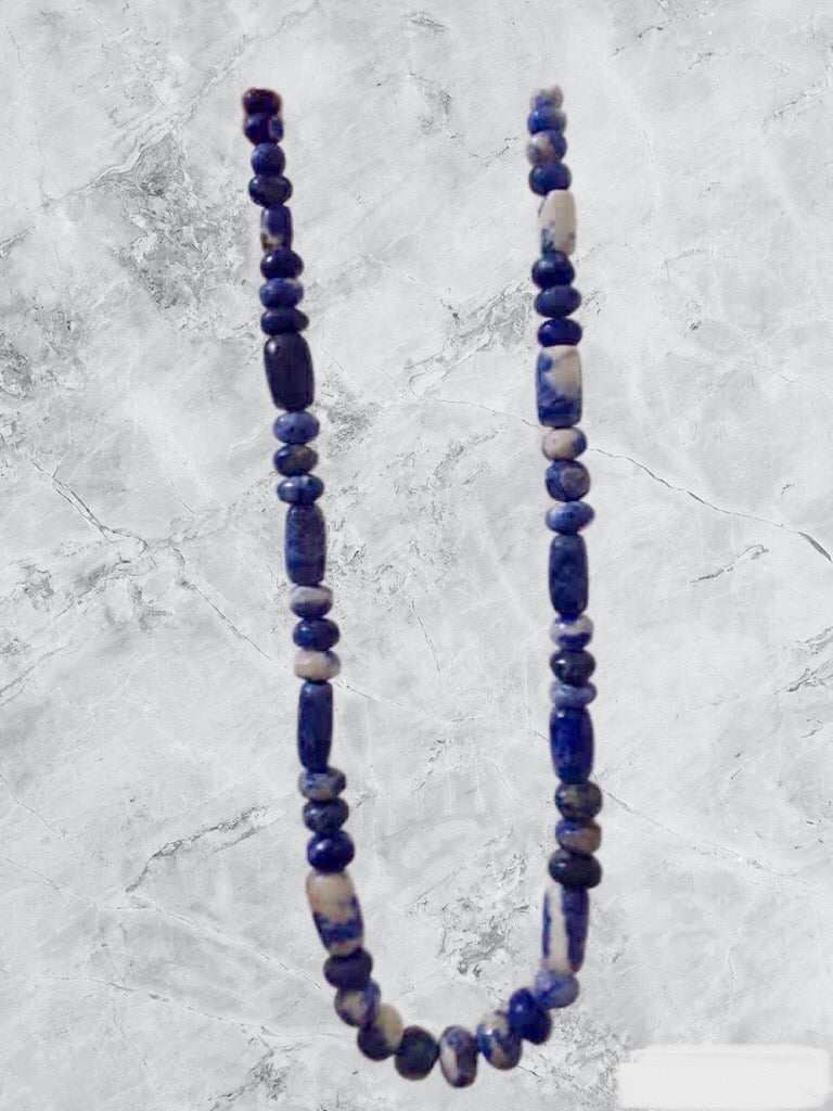 Sodalite hand-carved beads necklace genuine stone