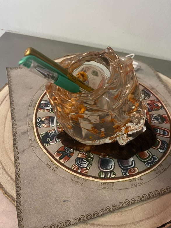 Large Artisanal Skull with LED & natural Flowers - Unique Decorative Piece 13cm / 5.12”