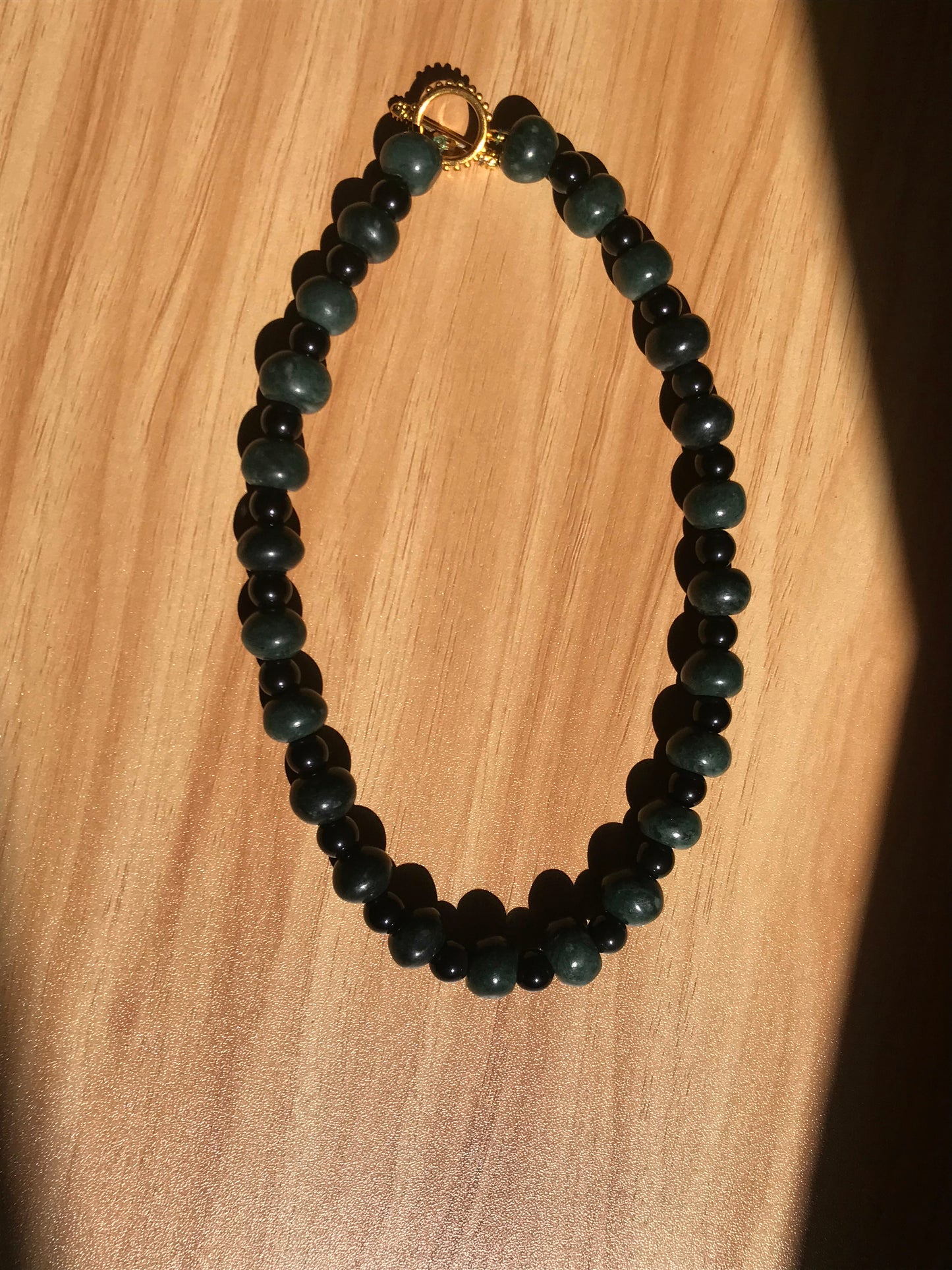 Mayan Jewelry - Guatemalan jade style Set Necklace & Bracelet - Obsidian & dark green serpentine Stones - Precolombian inspiration