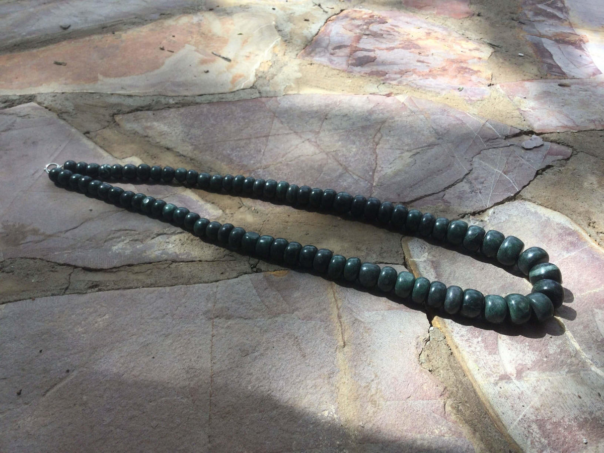 Dark Green Guatemalan Jade Style Necklace for Men | Extra Large | Crescent Serpentine Beads | Mayan Pre-Columbian Jewelry
