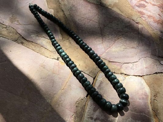 Guatemalan jade beads style crescent necklace very large 27.5in 70cm, serpentine stone