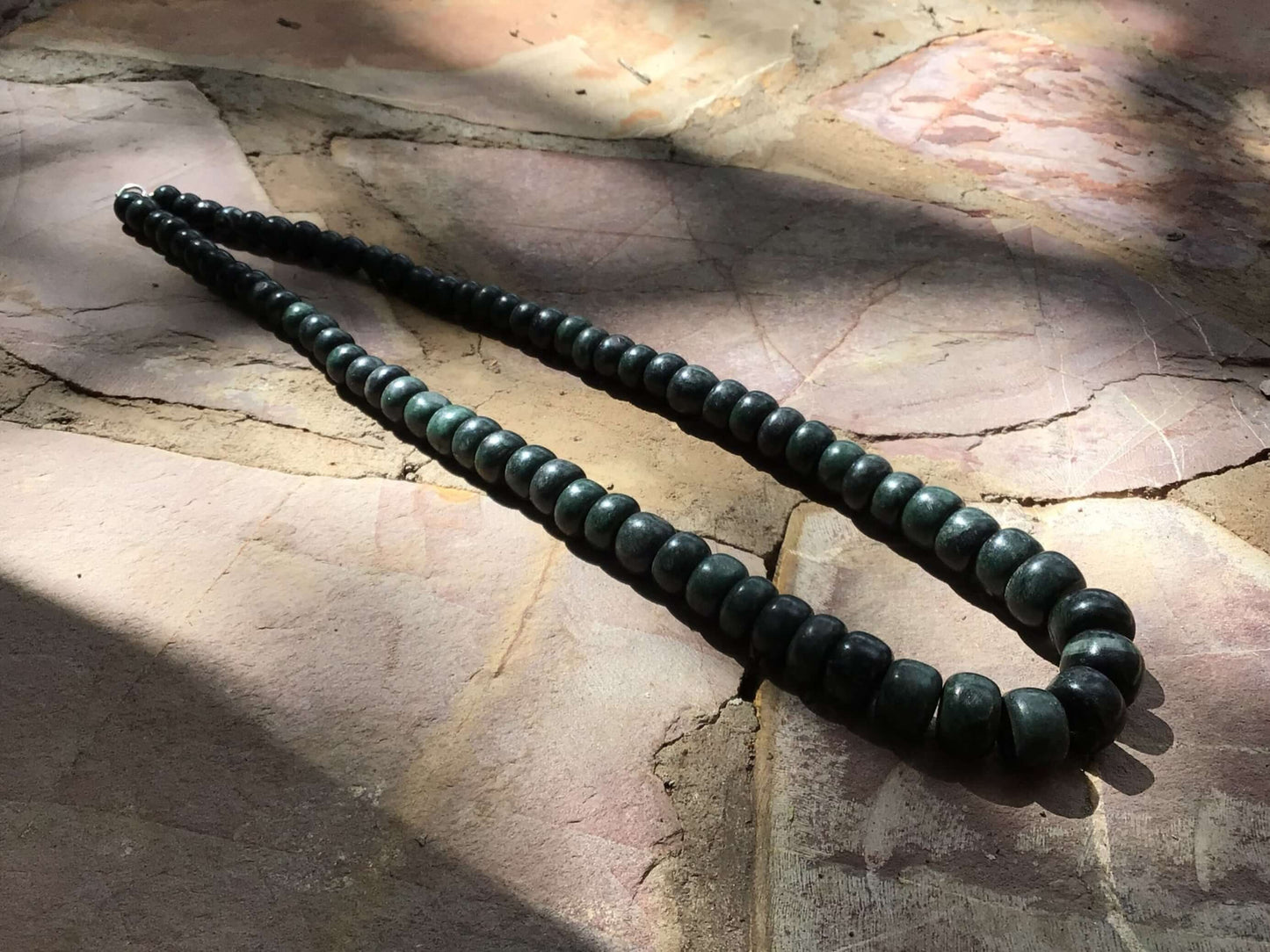 Guatemalan jade beads style crescent necklace very large 27.5in 70cm, serpentine stone