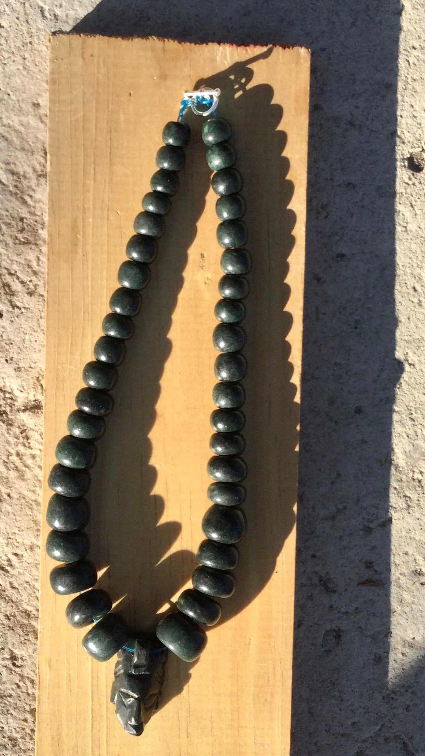 Mexican Pakal Necklace Serpentine beads stone, Mayan Jewelry