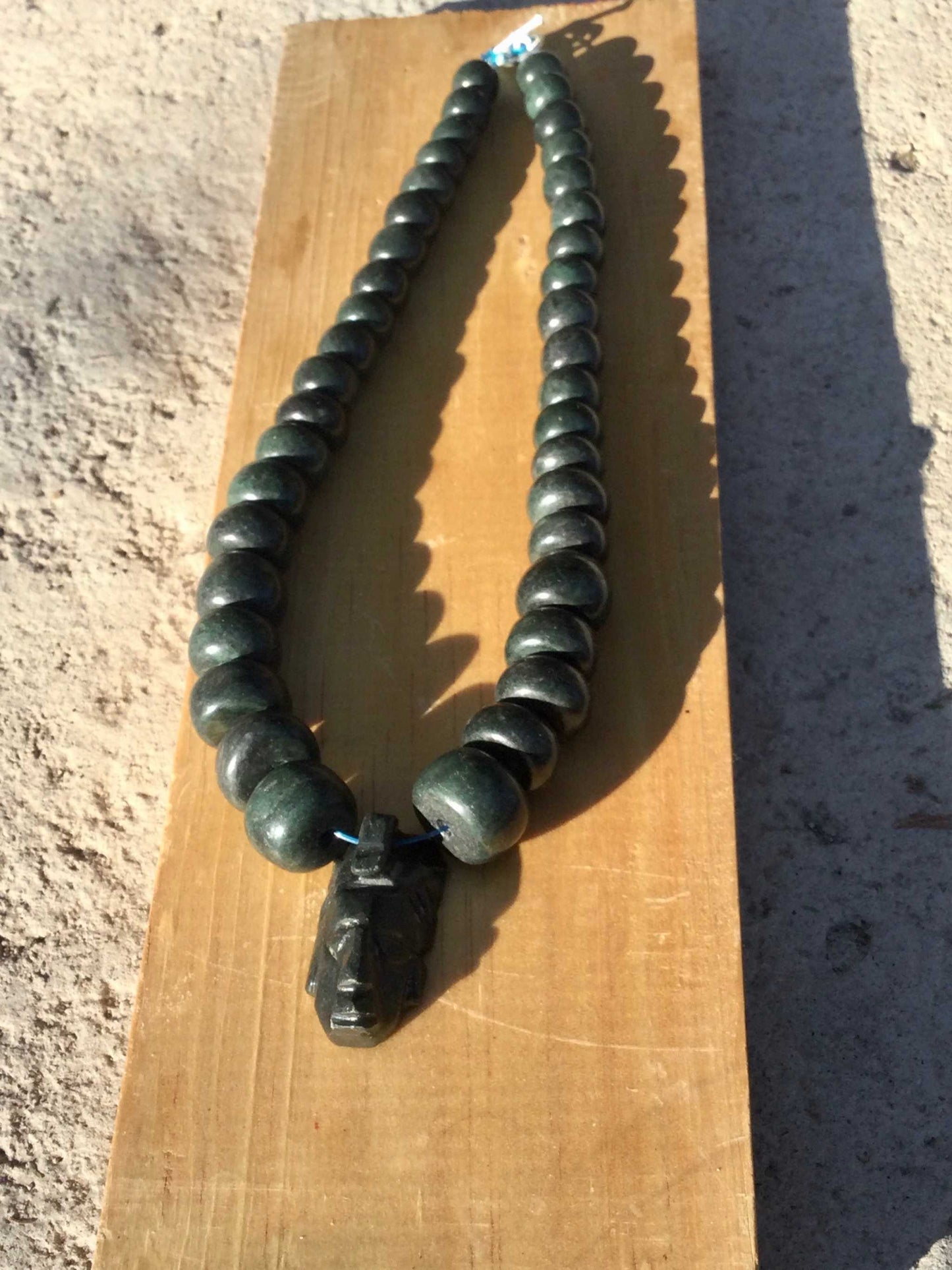 Mexican Pakal Necklace Serpentine beads stone, Mayan Jewelry