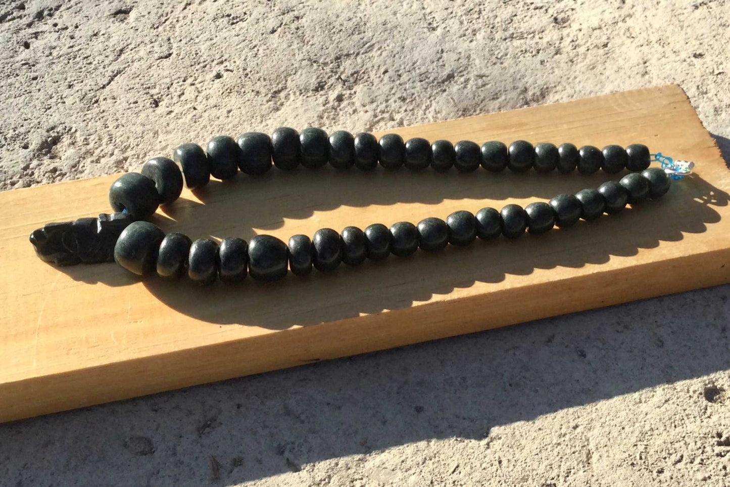 Mexican Pakal Necklace Serpentine beads stone, Mayan Jewelry