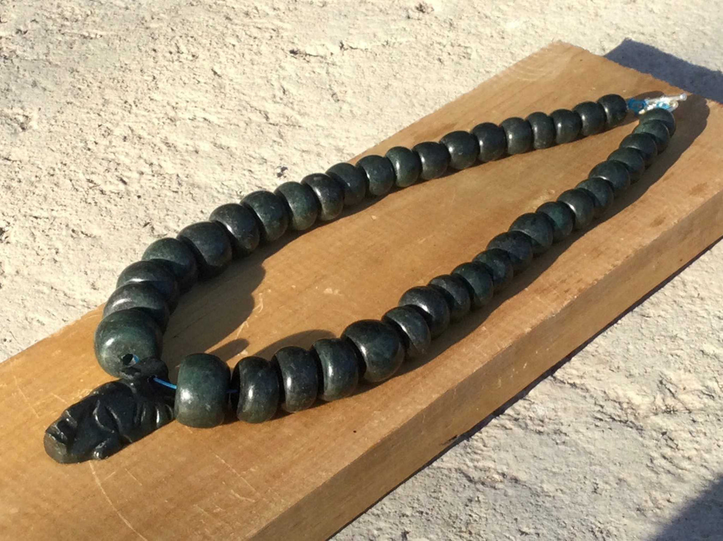 Mexican Pakal Necklace Serpentine beads stone, Mayan Jewelry