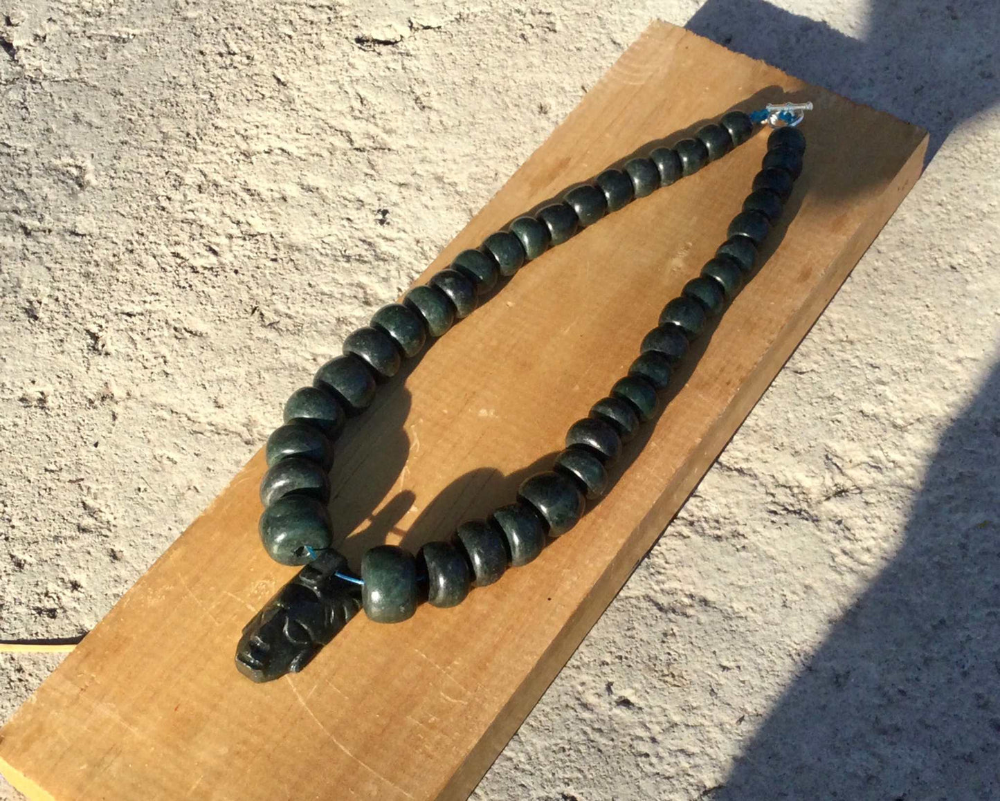 Mexican Pakal Necklace Serpentine beads stone, Mayan Jewelry