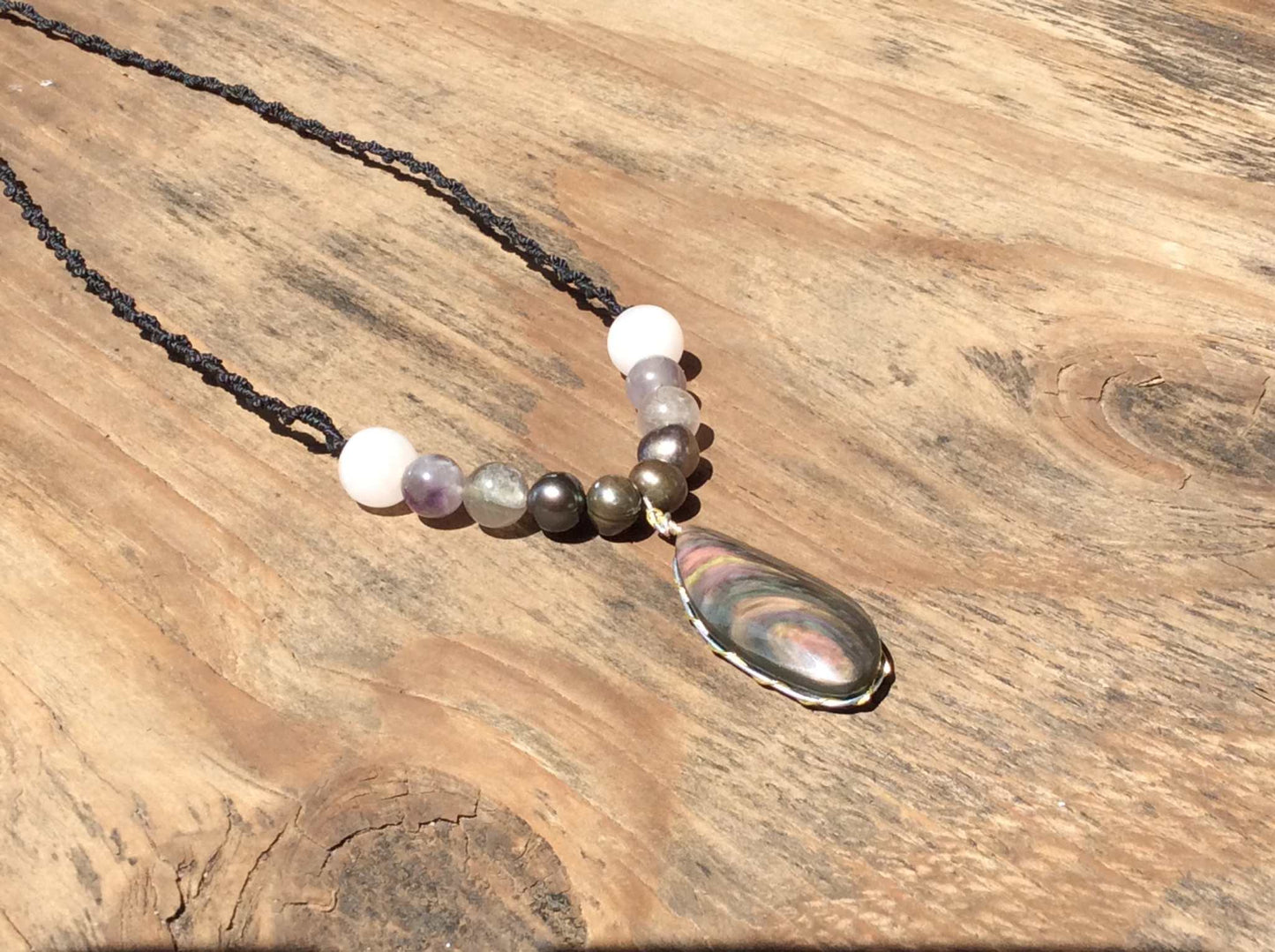 Royal Velvet Obsidian Pendant Necklace - Manto Huichol Obsidian - Mexican gemstones Jewelry