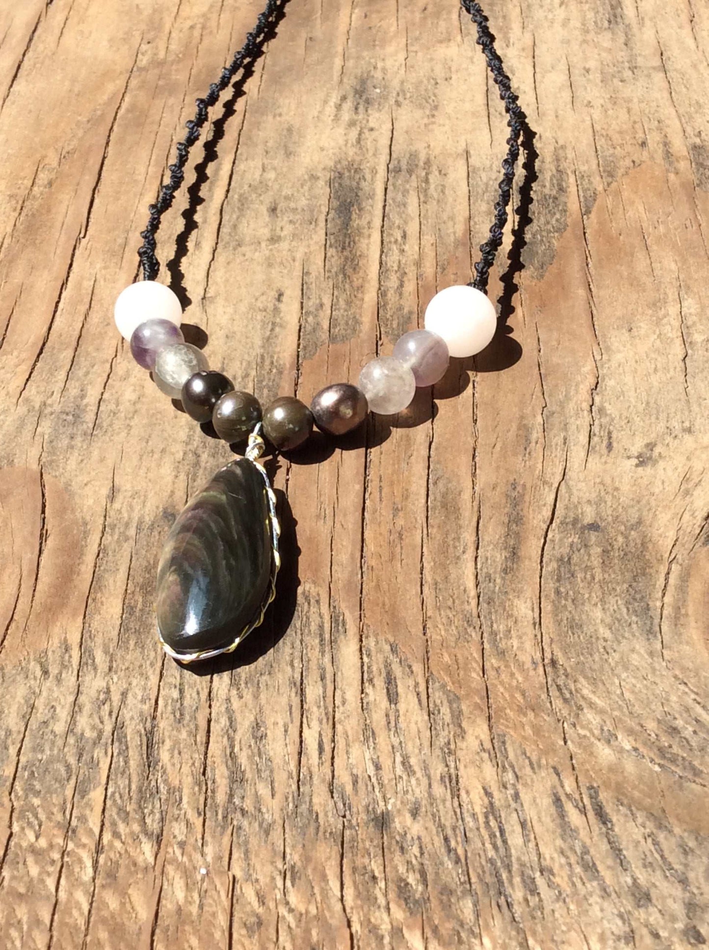 Royal Velvet Obsidian Pendant Necklace - Manto Huichol Obsidian - Mexican gemstones Jewelry