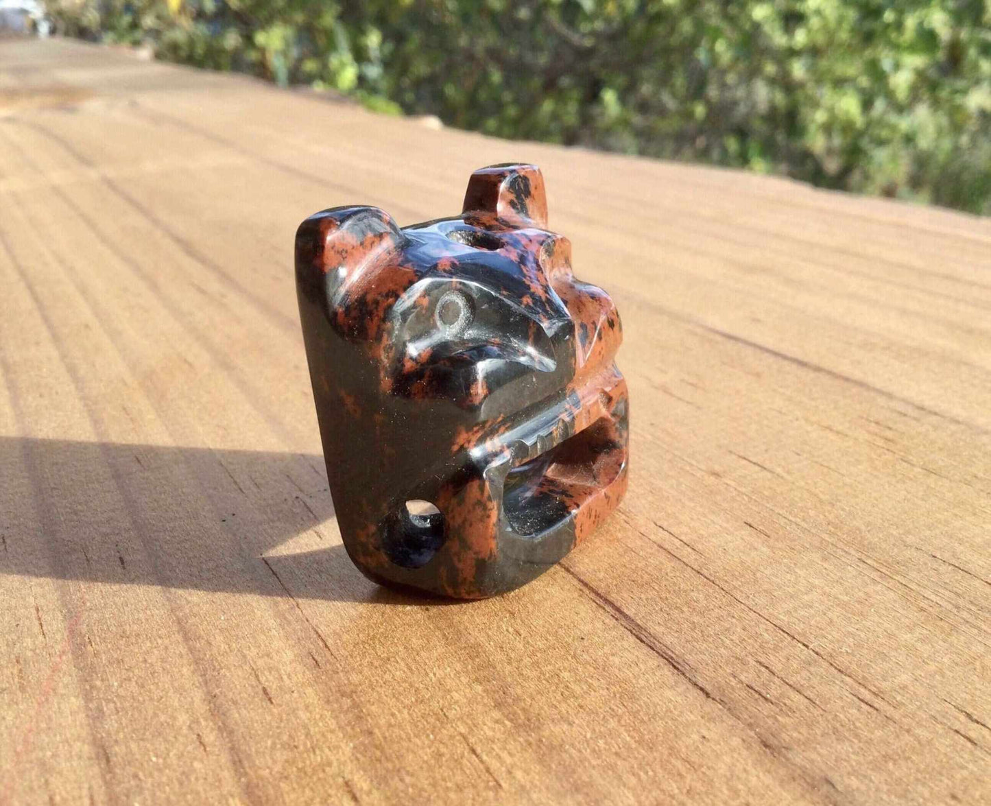 Jaguar carved in stone pendant Mexican Mahogany Obsidian 50mm