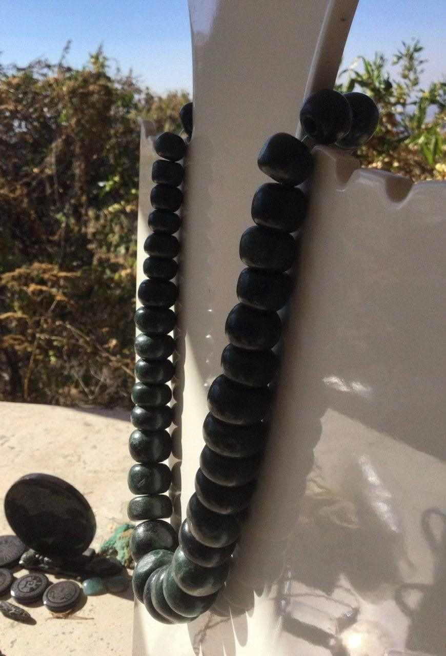 Dark Green Guatemalan Jade Necklace - Mayan Jewelry with Crescent Beads, Handmade Gemstone Necklace