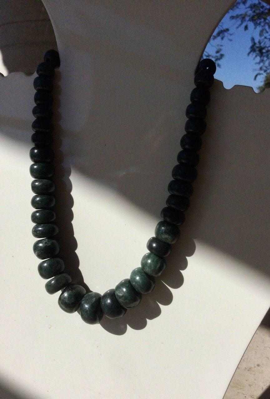 Dark Green Guatemalan Jade Necklace - Mayan Jewelry with Crescent Beads, Handmade Gemstone Necklace