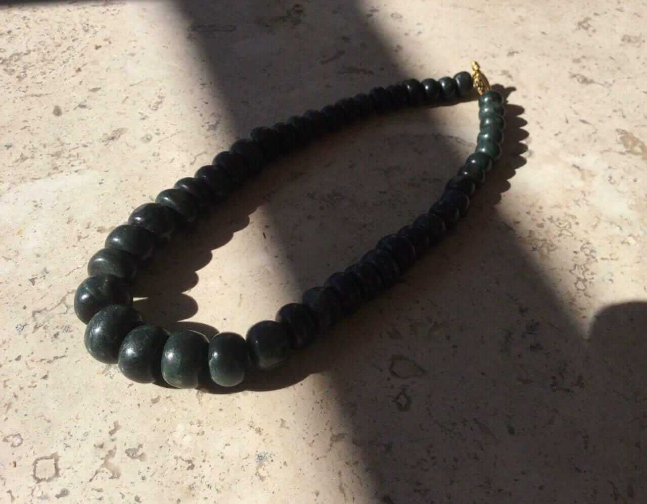 Guatemalan jade necklace Mayan jade jewelry crescent beads dark green
