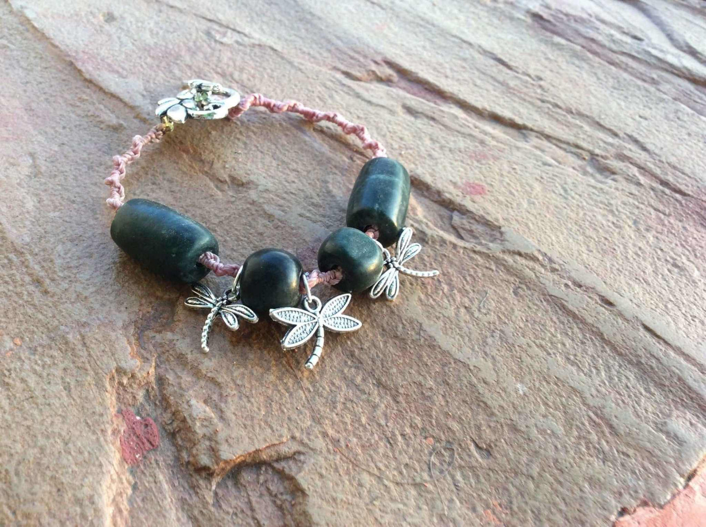 Pink Mayan Jewelry Woven Guatemalan Jade Bracelet
