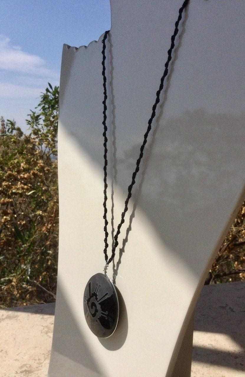Hunab Ku Obsidian Pendant - Carved Black Obsidian, Mexican Mayan Jewelry