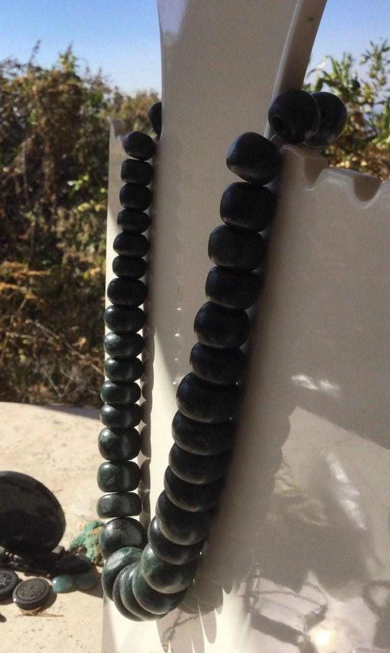 Dark Green Guatemalan Jade Necklace - Mayan Jewelry with Crescent Beads, Handmade Gemstone Necklace