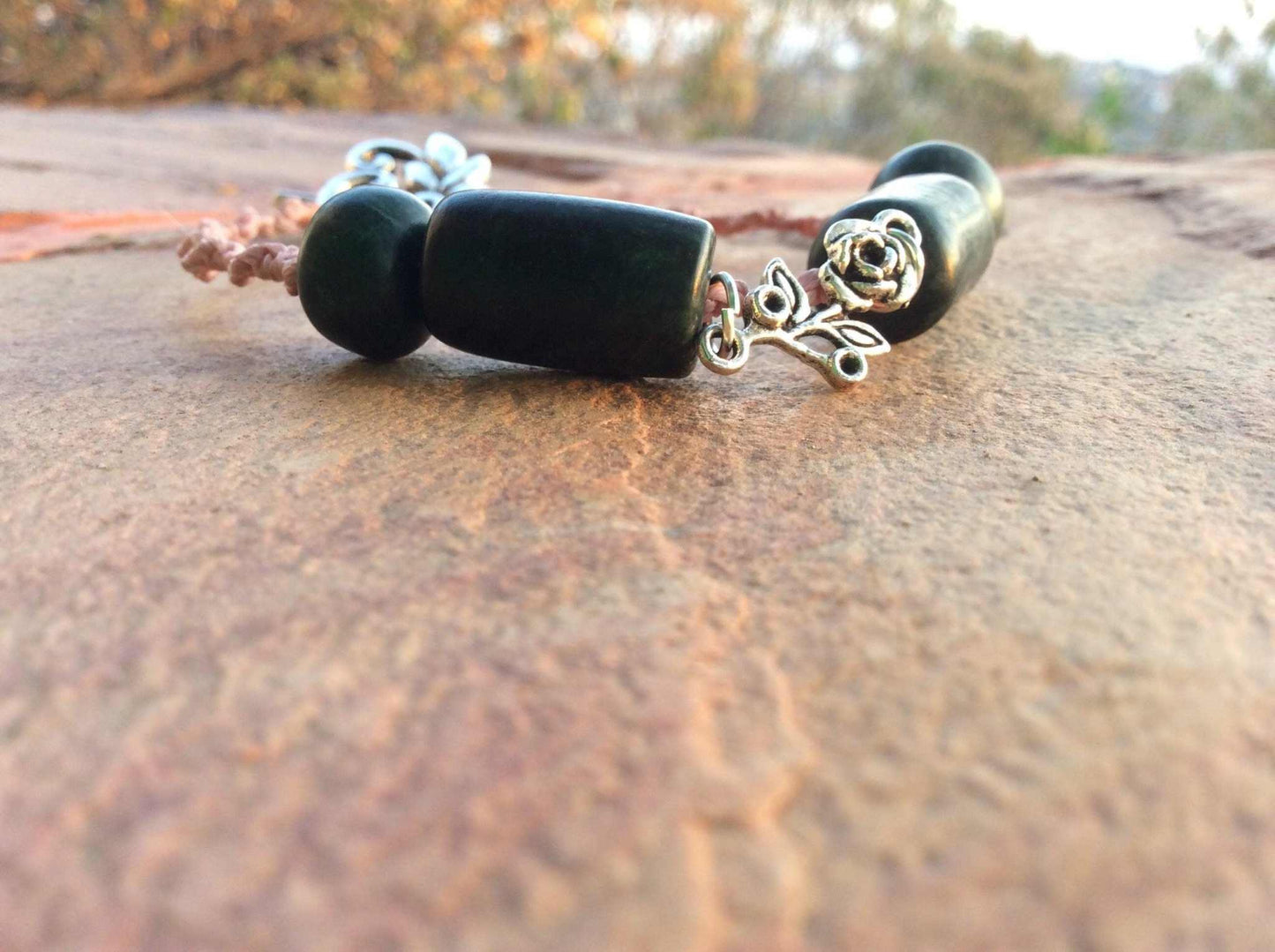 Rose Flower Guatemalan Jade Bracelet - Mayan Jewelry Green