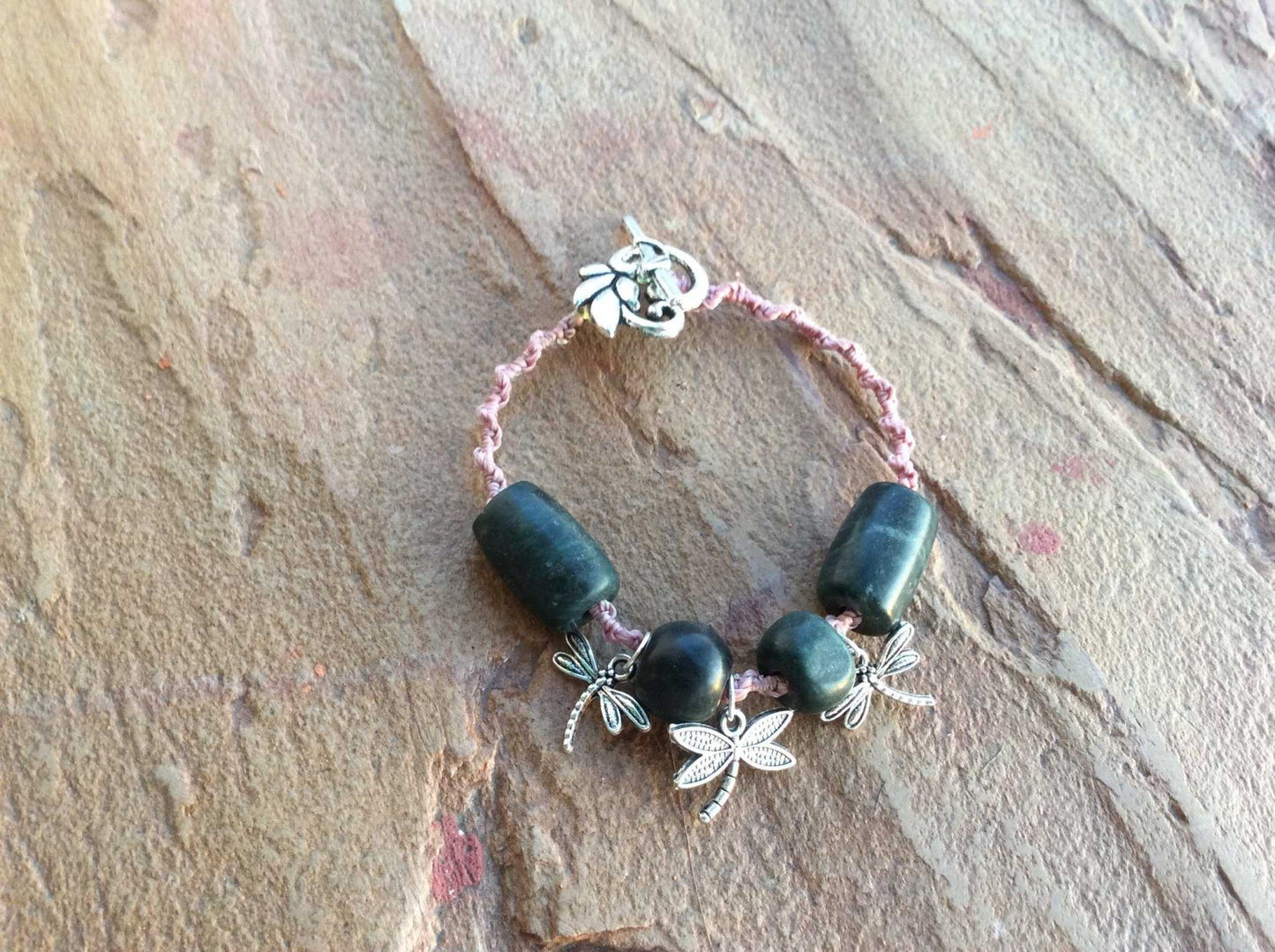 Pink Mayan Jewelry, Woven Guatemalan Jade Bracelet