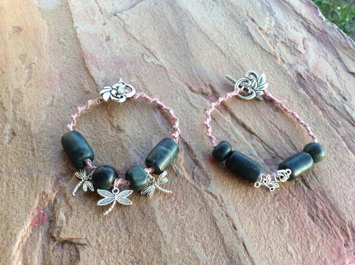 Pink Mayan Jewelry, Woven Guatemalan Jade Bracelet
